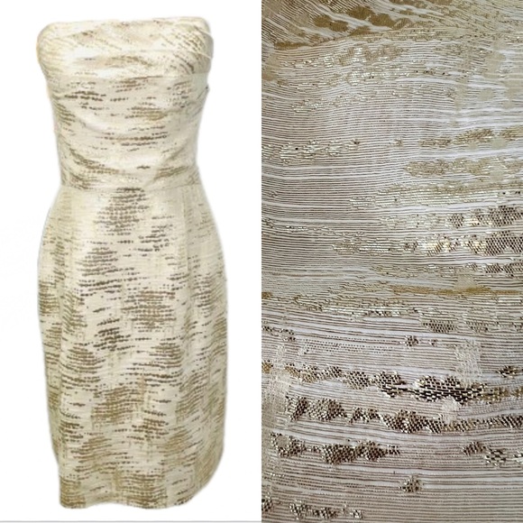 Shoshanna Dresses & Skirts - SHOSHANNA Cream Metallic Gold Strapless Cocktail Dress Size 12